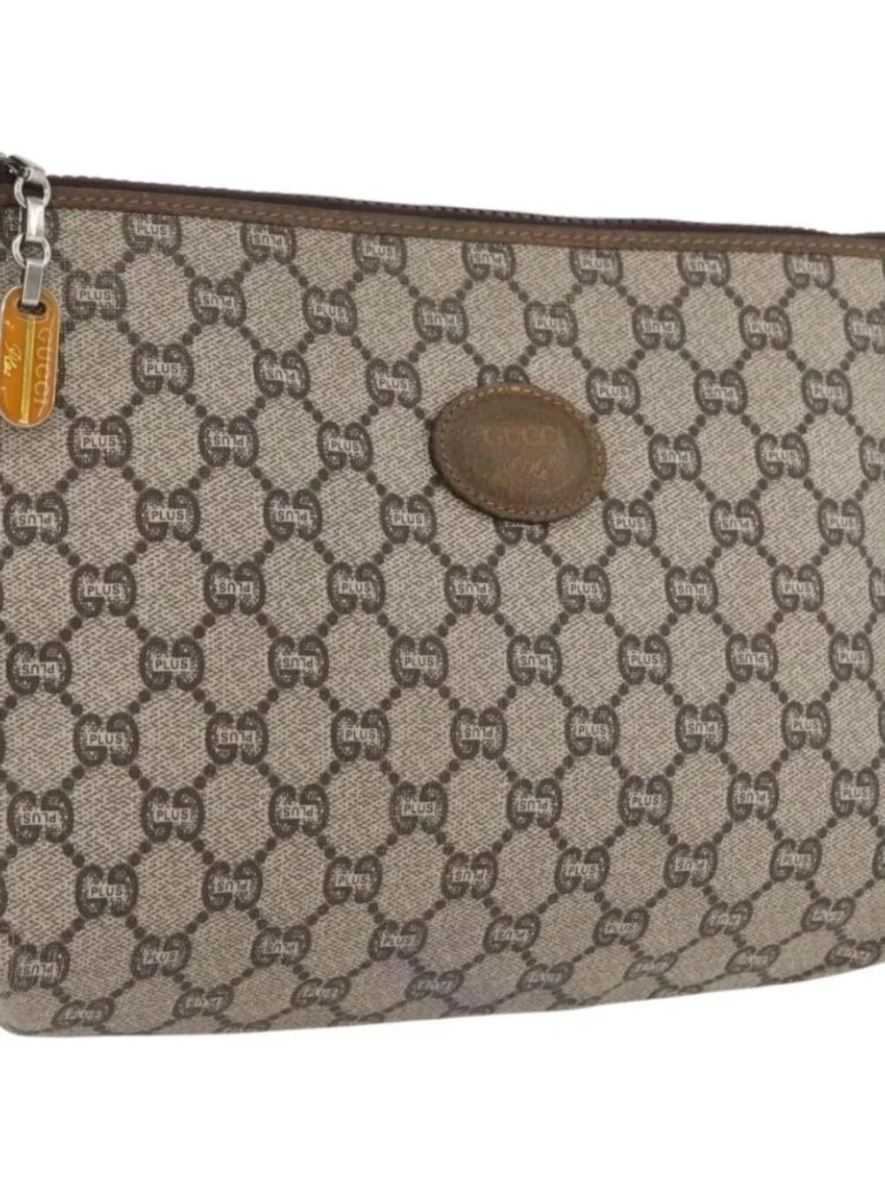 GUCCI GG Plus Supreme Clutch Bag PVC Beige Auth ka2920